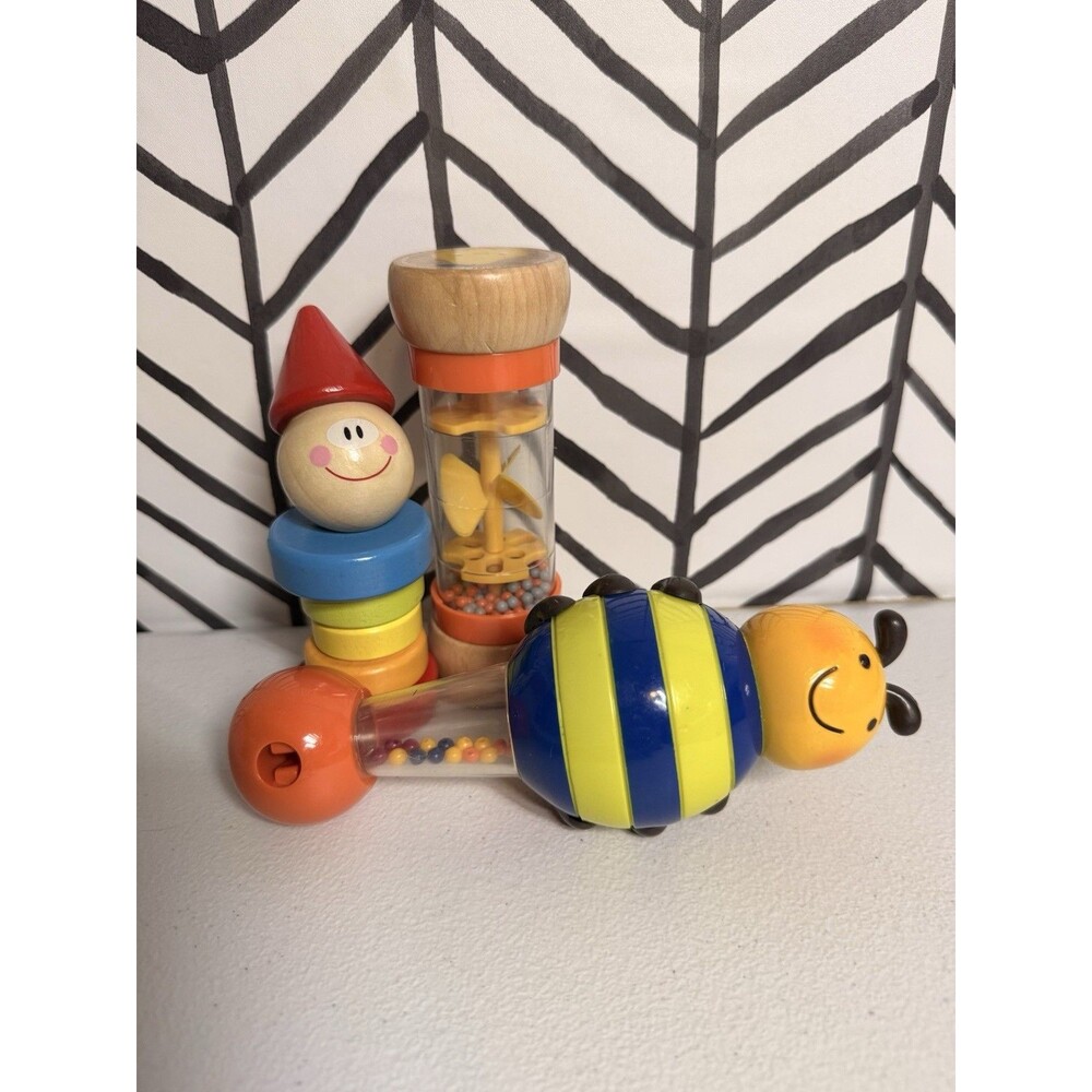 3 Piece Baby Rattles Plastic Bumble Bee Colorful Wooden Fruits Toys 5073